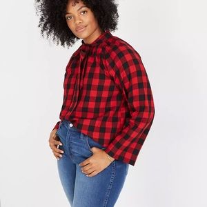 Madewell Tie-Neck Popover Shirt in Buffalo Check size medium